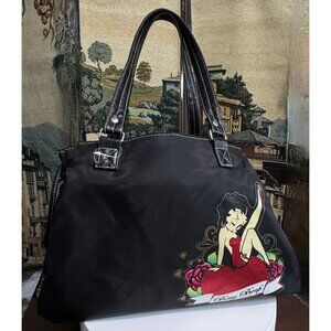 Betty Boop Shoulder Bag Black Polyester 15" L x 10" H x 3.5" D
